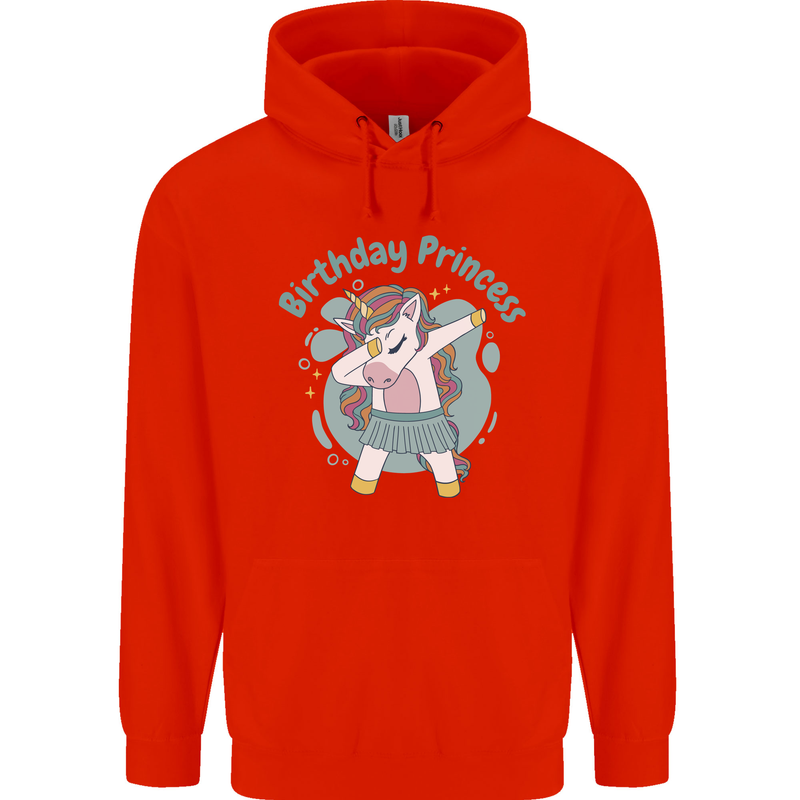 Birthday Princess Unicorn 4th 5th 6th 7th 8th Childrens Kids Hoodie Bright Red