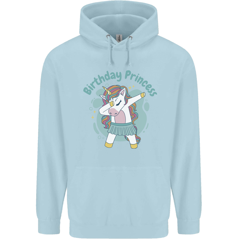 Birthday Princess Unicorn 4th 5th 6th 7th 8th Childrens Kids Hoodie Light Blue