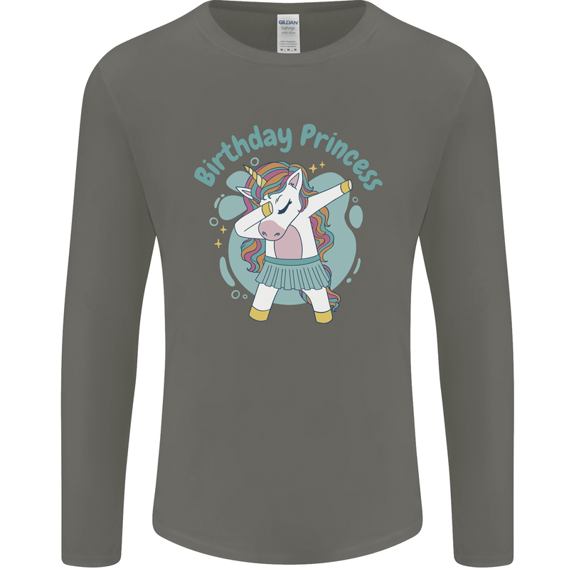 Birthday Princess Unicorn 4th 5th 6th 7th 8th Mens Long Sleeve T-Shirt Charcoal