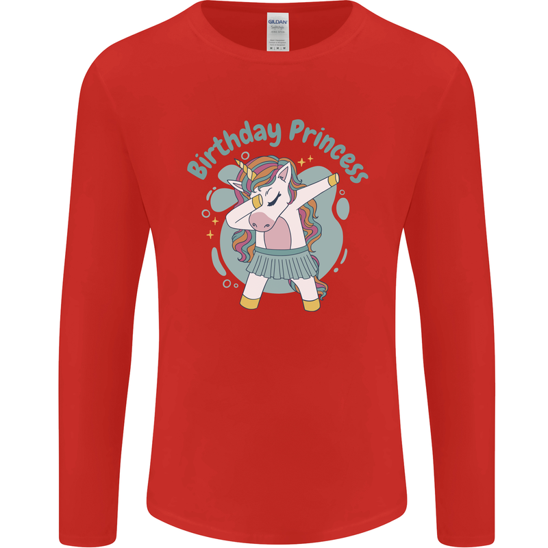 Birthday Princess Unicorn 4th 5th 6th 7th 8th Mens Long Sleeve T-Shirt Red