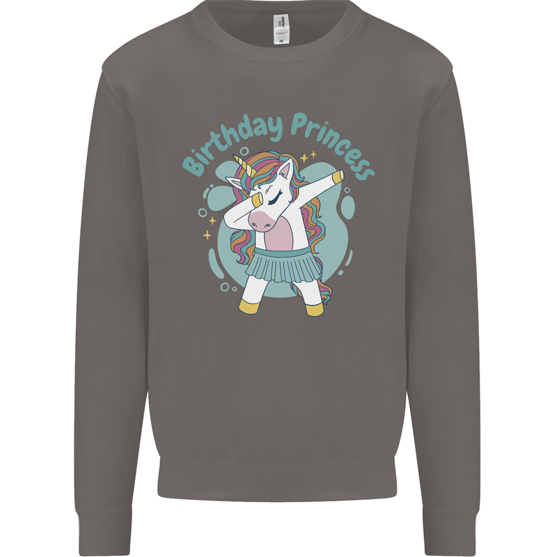 Birthday Princess Unicorn 4th 5th 6th 7th 8th Mens Sweatshirt Jumper Charcoal