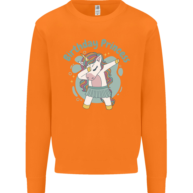 Birthday Princess Unicorn 4th 5th 6th 7th 8th Mens Sweatshirt Jumper Orange