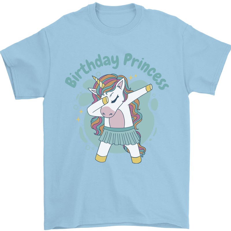 Birthday Princess Unicorn 4th 5th 6th 7th 8th Mens T-Shirt 100% Cotton Light Blue