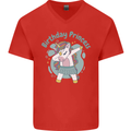 Birthday Princess Unicorn 4th 5th 6th 7th 8th Mens V-Neck Cotton T-Shirt Red