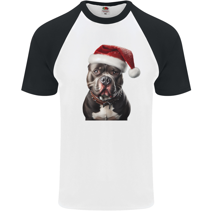 Christmas Staffy Staffordshire Bull Terrier Dog Mens S/S Baseball T-Shirt White/Black