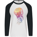 Colourful Jellyfish Ocean Life Mens L/S Baseball T-Shirt White/Black