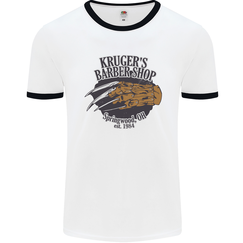 Krugers Barber Shop Funny Halloween Mens Ringer T-Shirt White/Black