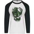 Gym Green Torso Ripped Muscles Effect Mens L/S Baseball T-Shirt White/Black