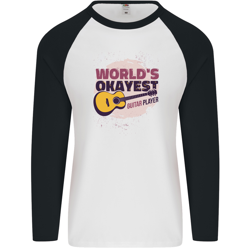 World's Okayest Guitar Player Funny Mens L/S Baseball T-Shirt White/Black