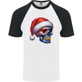 Australia Christmas Skull Australian Flag Biker Mens S/S Baseball T-Shirt White/Black