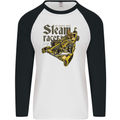 Steampunk Motorsports Racing Car Mens L/S Baseball T-Shirt White/Black