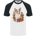 Corgi Dog With Flowers Mens S/S Baseball T-Shirt White/Black