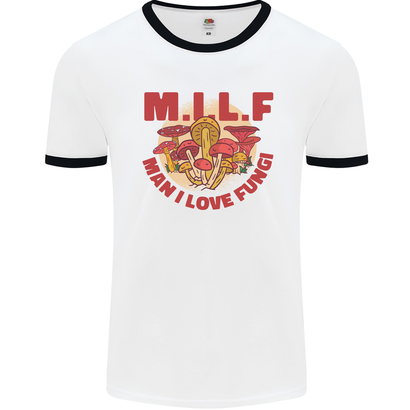 MILF Man I Love Fungi Mycology Foraging Mens Ringer T-Shirt White/Black