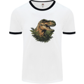 T-Rex Head in Foliage Dinosaur Mens Ringer T-Shirt White/Black