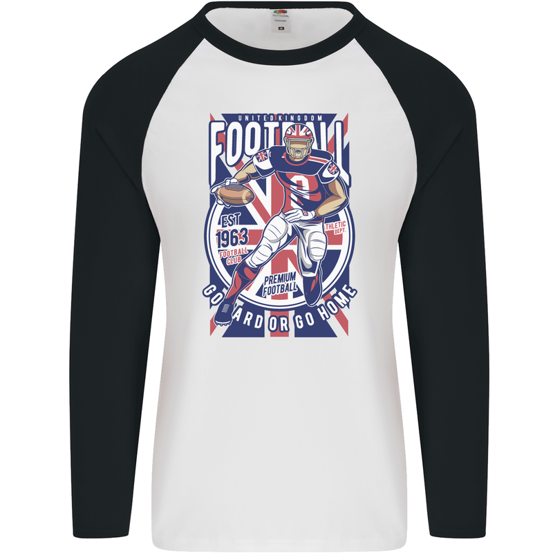 UK American Football Player Mens L/S Baseball T-Shirt White/Black