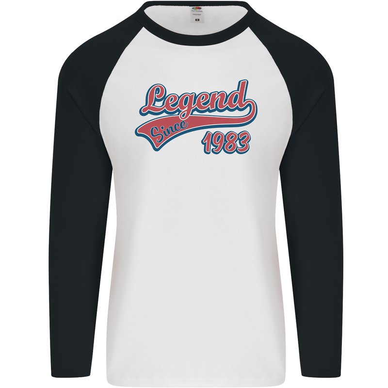 Legend Since 40th Birthday 1983 Mens L/S Baseball T-Shirt White/Black