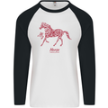 Chinese Zodiac Shengxiao Year of the Horse Mens L/S Baseball T-Shirt White/Black