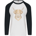A Highland Cow Drawing Mens L/S Baseball T-Shirt White/Black