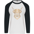 A Highland Cow Drawing Mens L/S Baseball T-Shirt White/Black