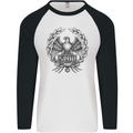 SPQR Roman Emblem Gym Training Top Mens L/S Baseball T-Shirt White/Black