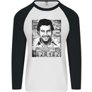 Pablo Escobar Mug Shot Mens L/S Baseball T-Shirt White/Black