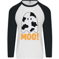 Moo Funny Cow Ghost Halloween Spooky Mens L/S Baseball T-Shirt White/Black