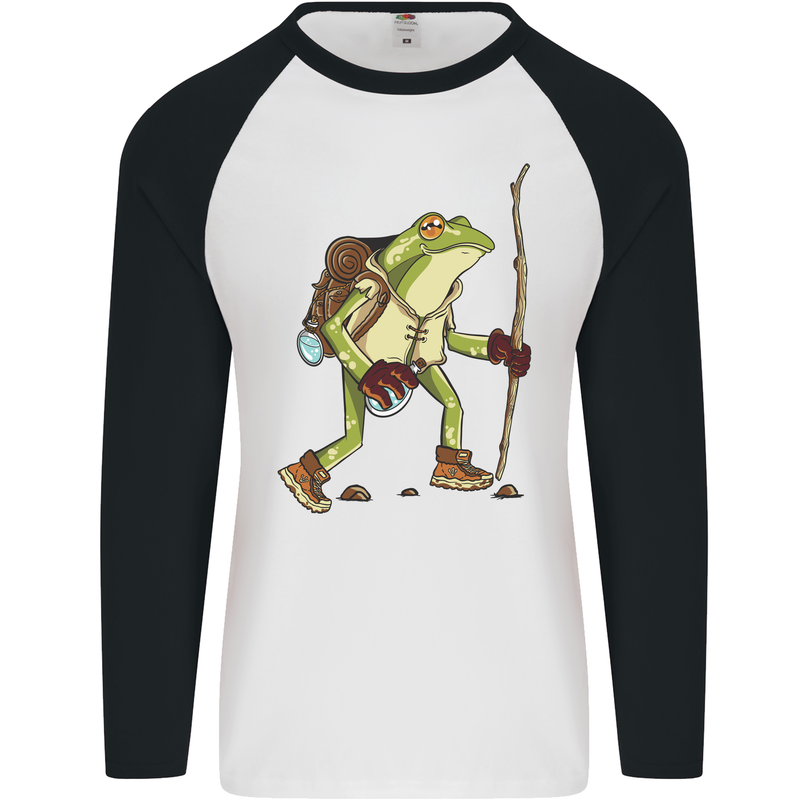 Trekking Hiking Rambling Frog Toad Funny Mens L/S Baseball T-Shirt White/Black