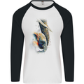 Elephant With Calf Baby Watercolour Mens L/S Baseball T-Shirt White/Black