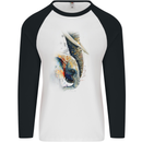 Elephant With Calf Baby Watercolour Mens L/S Baseball T-Shirt White/Black