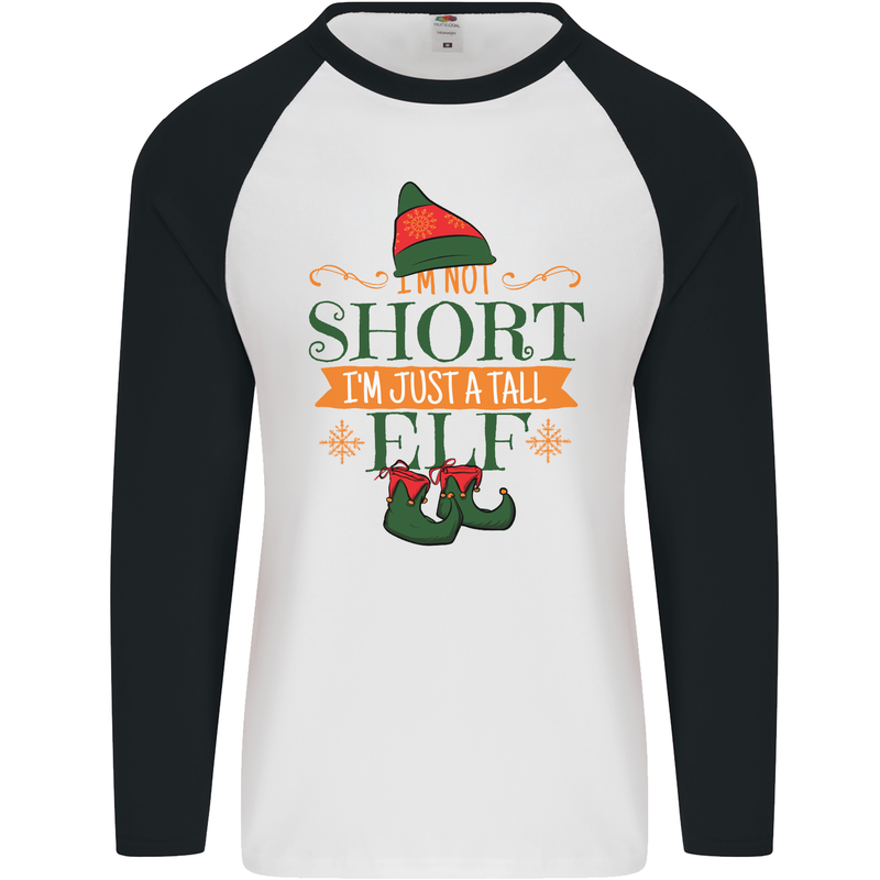 Im Not Short Tall Elf Funny Christmas Mens L/S Baseball T-Shirt White/Black