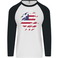 Torn Liberia Flag Liberian Day Football Mens L/S Baseball T-Shirt White/Black