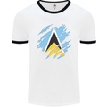 Torn Saint Lucia Flag Lucian Day Football Mens Ringer T-Shirt White/Black