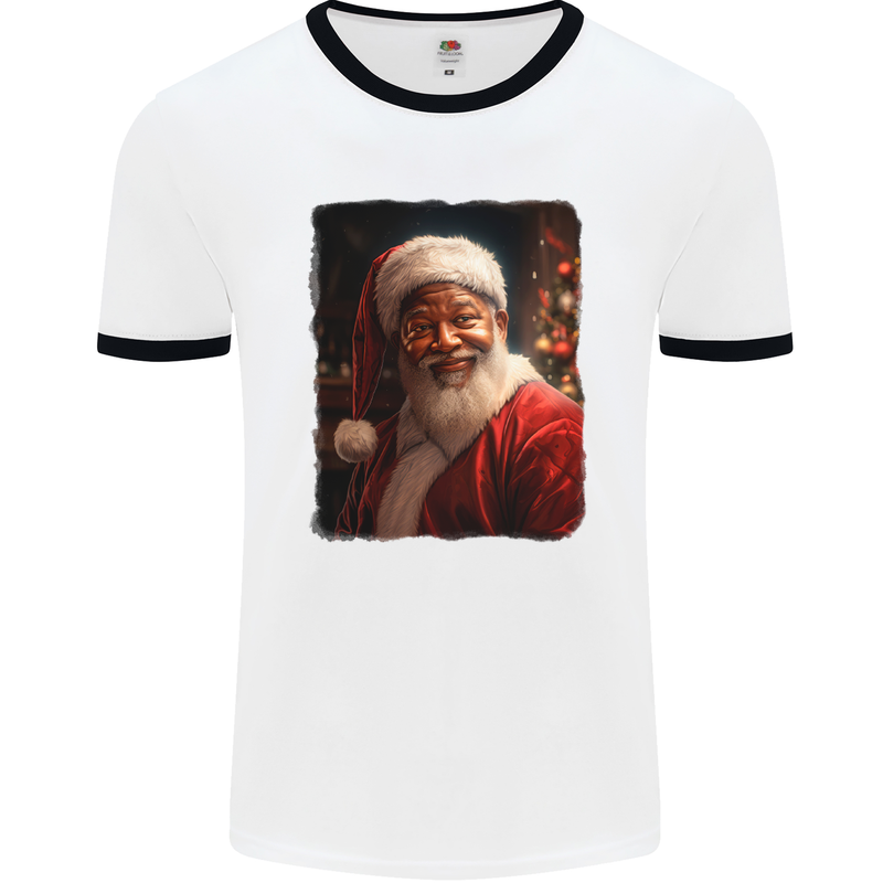 Black Santa Claus Christmas Xmas Mens Ringer T-Shirt White/Black
