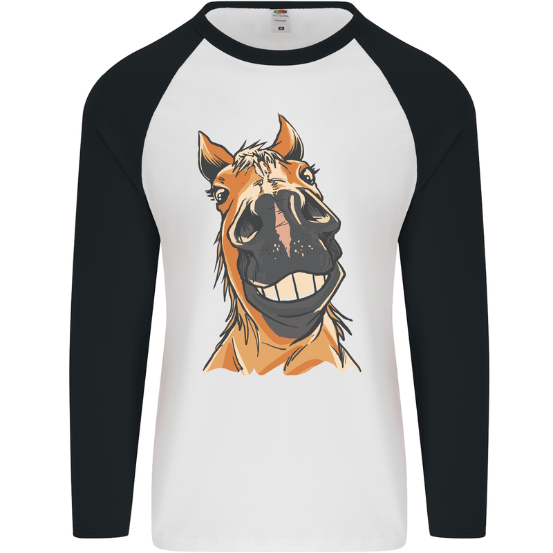 Horse Chops Equestrian Riding Mens L/S Baseball T-Shirt White/Black