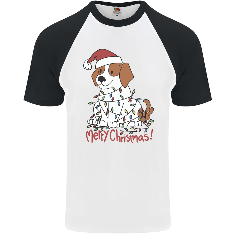 Christmas Beagle Funny Dog Xmas Mens S/S Baseball T-Shirt White/Black