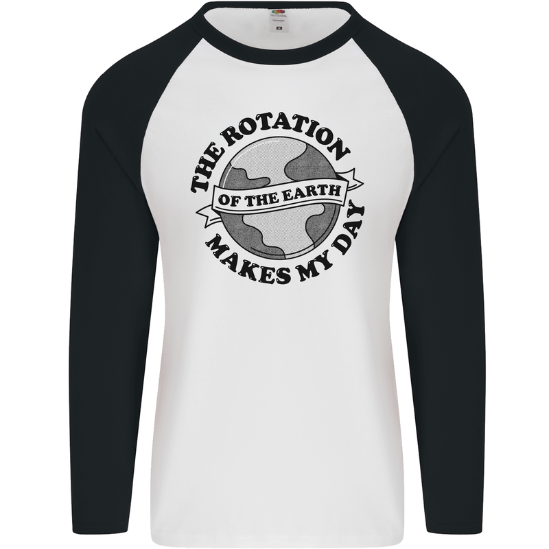 Earth Rotation Astronomy Planets Universe Mens L/S Baseball T-Shirt White/Black