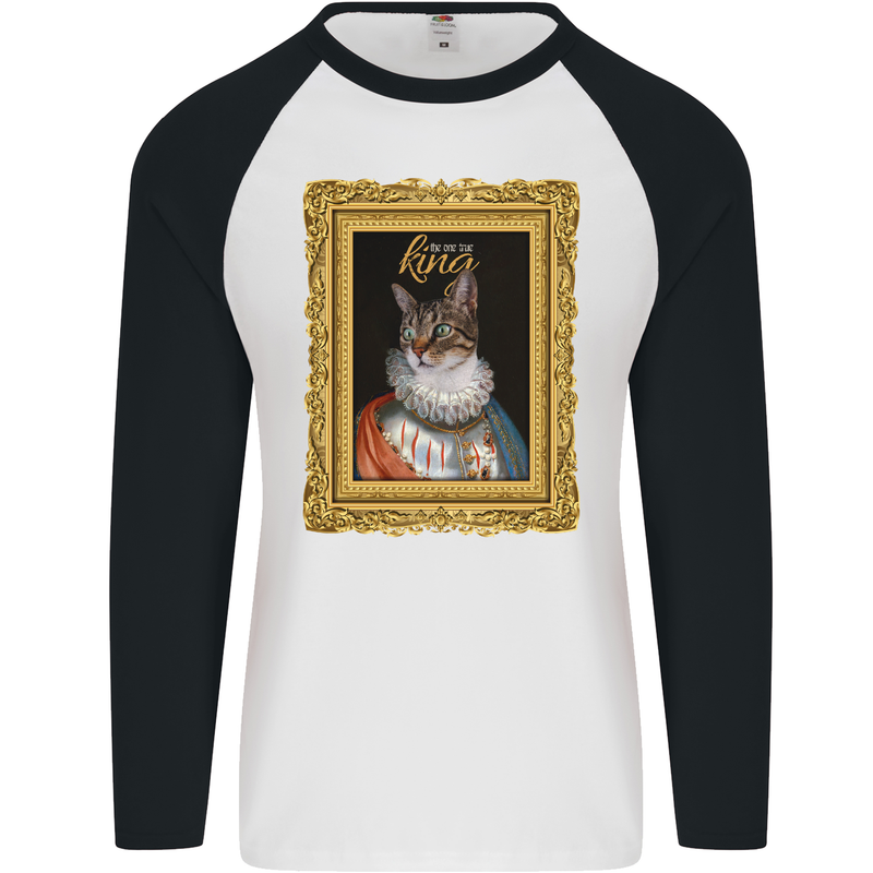 The One True Cat King Funny Mens L/S Baseball T-Shirt White/Black