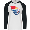 Curled Kiribati Flag Day Football Mens L/S Baseball T-Shirt White/Black