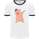 Christmas Dabbing Pig Wearing an Xmas Hat Mens Ringer T-Shirt White/Black