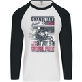 Grandstand Racing MotoGP Motorbike Biker Mens L/S Baseball T-Shirt White/Black