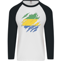 Torn Gabon Flag Gabonese Day Football Mens L/S Baseball T-Shirt White/Black