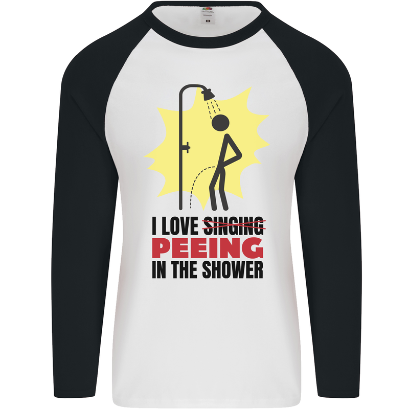 I Love Peeing in the Shower Funny Rude Mens L/S Baseball T-Shirt White/Black