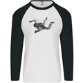 Abstract Parachutist Freefall Skydiving Mens L/S Baseball T-Shirt White/Black