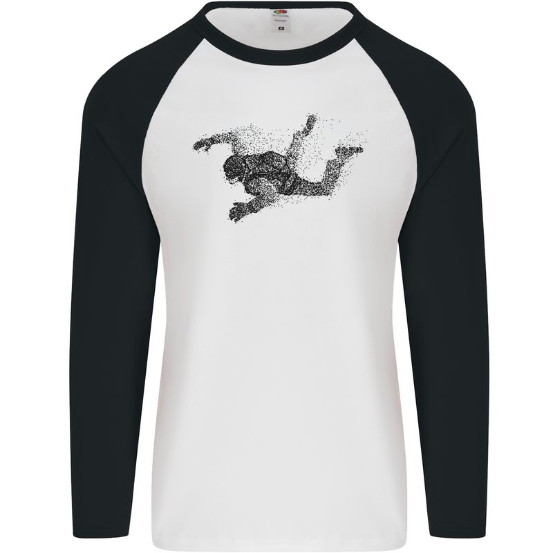 Abstract Parachutist Freefall Skydiving Mens L/S Baseball T-Shirt White/Black