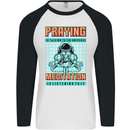 Praying and Meditation Space Universe Yoga Mens L/S Baseball T-Shirt White/Black