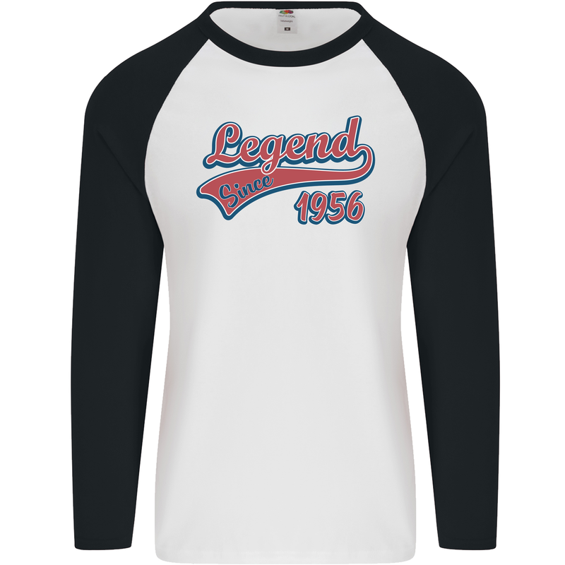 Legend Since 67th Birthday 1956 Mens L/S Baseball T-Shirt White/Black