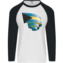 Curled Bahamas Flag Bahamians Day Football Mens L/S Baseball T-Shirt White/Black