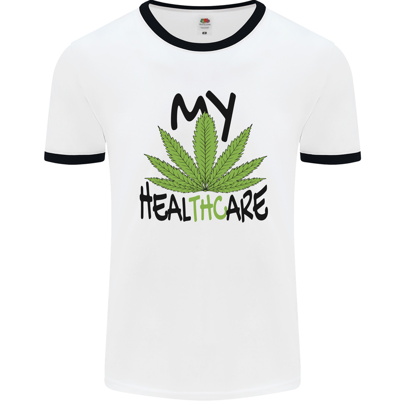 Weed My HealTHCare Cannabis Funny THC Mens Ringer T-Shirt White/Black