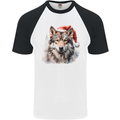 Christmas Wolf Mens S/S Baseball T-Shirt White/Black