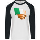 Curled Ireland Flag Irish St Patricks Day Football Mens L/S Baseball T-Shirt White/Black